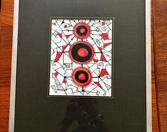 Original Pen and Ink Wall Art Titled Red Balls by Artist Scott Dergins