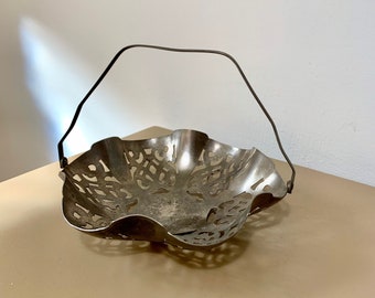 Cute Vintage Silver Plate Basket with Handle