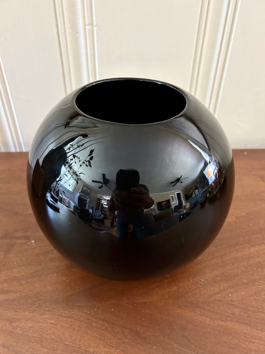 Black Ceramic Ball Shaped Vase Etsy