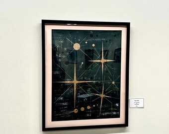 Original Pen & Ink Framed Abstract Titled Night Skies by Artist Scott Dergins
