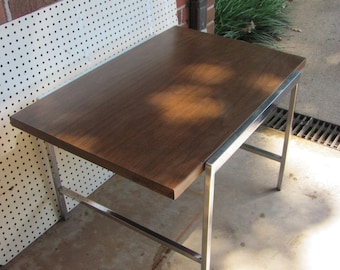 Vintage Modern Chrome and Walnut Laminate Cocktail Table