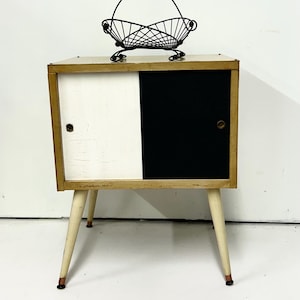 Vintage Mid Mod Sliding Door Record Storage Cabinet