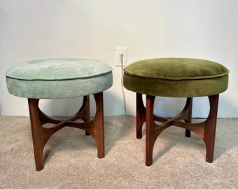 Mid Century Modern Brasilia Walnut Round Ottoman