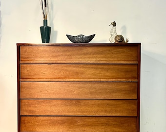 Vintage MCM  Walnut 5 Drawer Chest  by Dixie (See shipping info in the description)