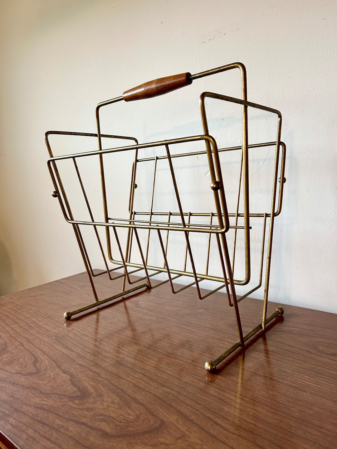Vintage Mid Mod Gold Wire Magazine Holder Etsy