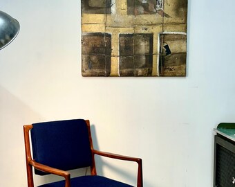 Original Abstract Patchwork Leather Painting Titled Graphics by Bruce Stacy