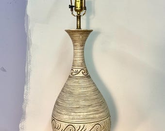 Vintage MCM Ceramic Table Lamp with Grecian Design Details