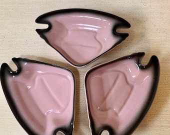 Set of 3 Vintage Pink Glazed Ceramic Trays Rio Grande