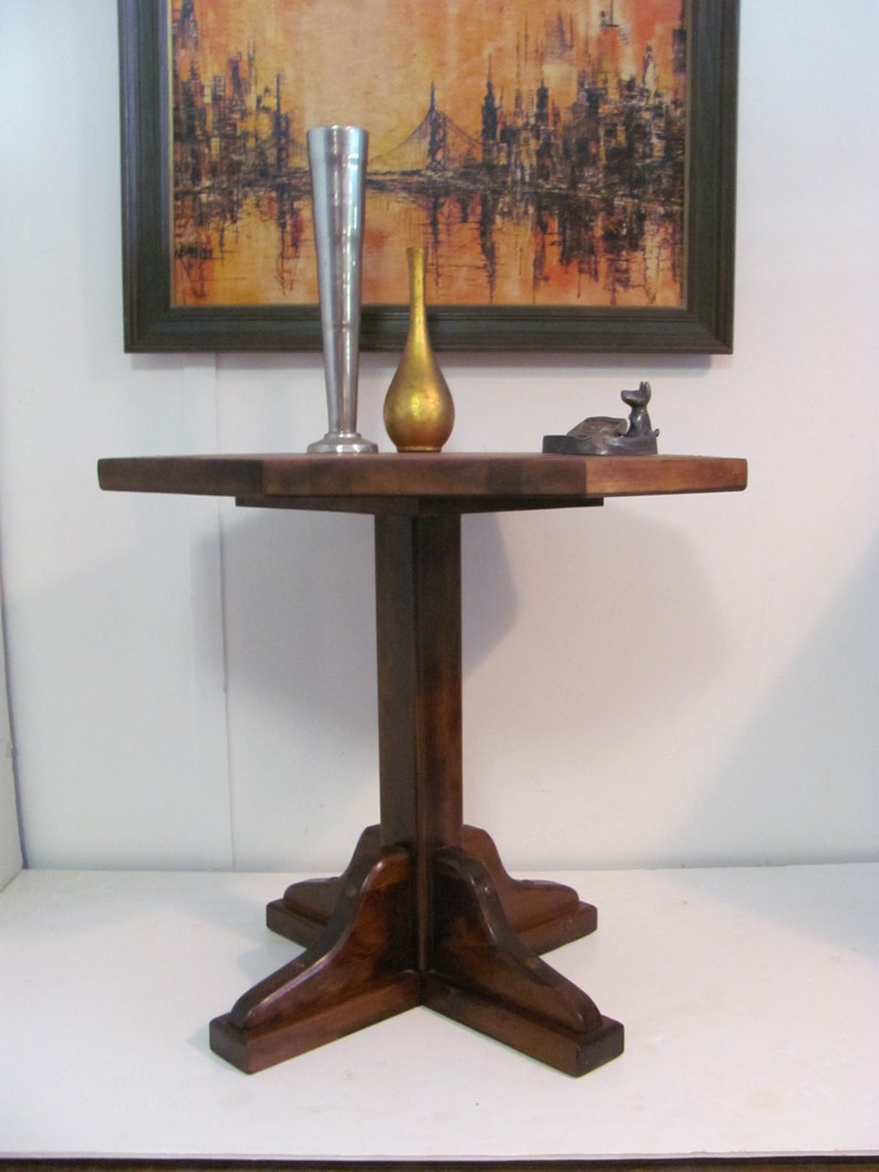 Rustic Octagonal Top Pedestal Accent End Table Etsy