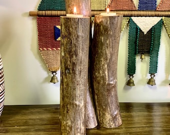 Rustic Contempo Wood Log Candleholders