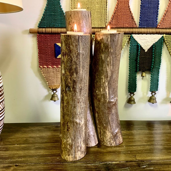 Rustic Contempo Wood Log Candleholders