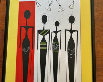 Original Pen & Ink Framed Abstract Titled The Supremes by Scott Dergins