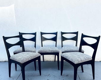 Vintage MCM Set of 5 Drexel Profile SideChairs in Black Lacquer (See shipping info in the description)