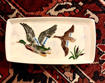 Fine Mid Century Modern Hand Painted Geese in Flight Platter