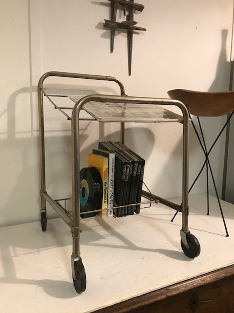 Vintage Mobile Metal Magazine Cart Etsy