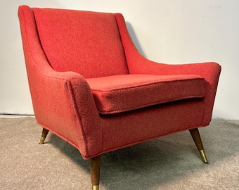 Vintage MCM Walnut Lounge Chair in Red (See shipping info in the description)