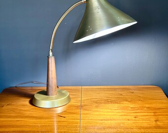 Vintage Gooseneck Desk Lamp with Large Aluminum Hood