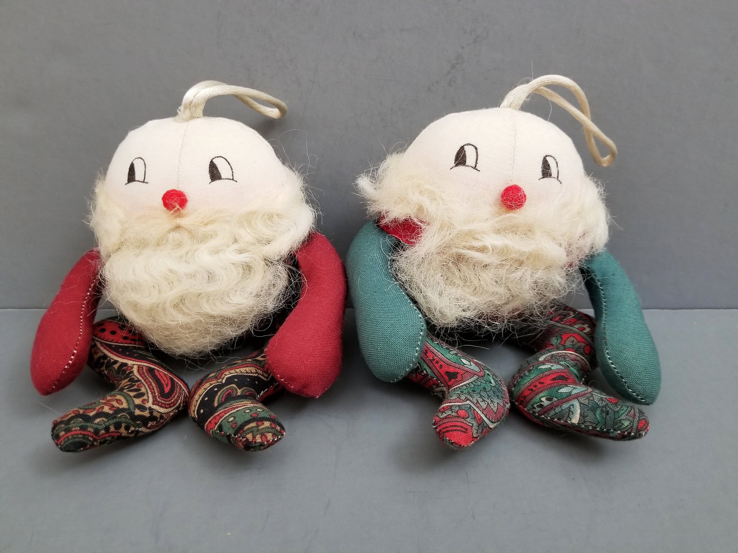 Vintage Kitsch Holiday Humpty Dumpty Bearded Santa Claus Xmas Decor Set of 2 Antique Handmade Christmas Ornaments