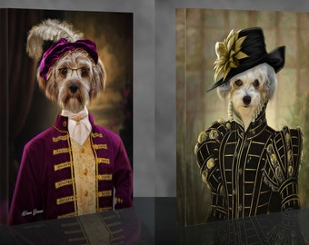 Pet Costume Custom Pet Portrait From YOUR Photo | Vintage Costume Pet Painting - Dog Cat Memorial Portrait | Professional Pets | Female-Male