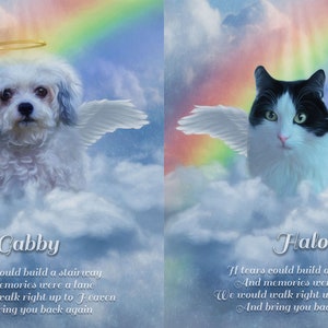 Memorial Dog Cat Portrait | Angel Wings Head Shoulders Painting | Heaven Sky Clouds Pet Memorial Portrait | Pet Loss | Canvas Painting