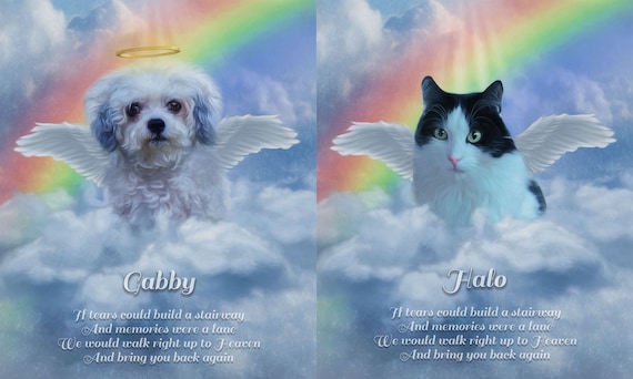 Dog Memorial Portrait with Angel Wings