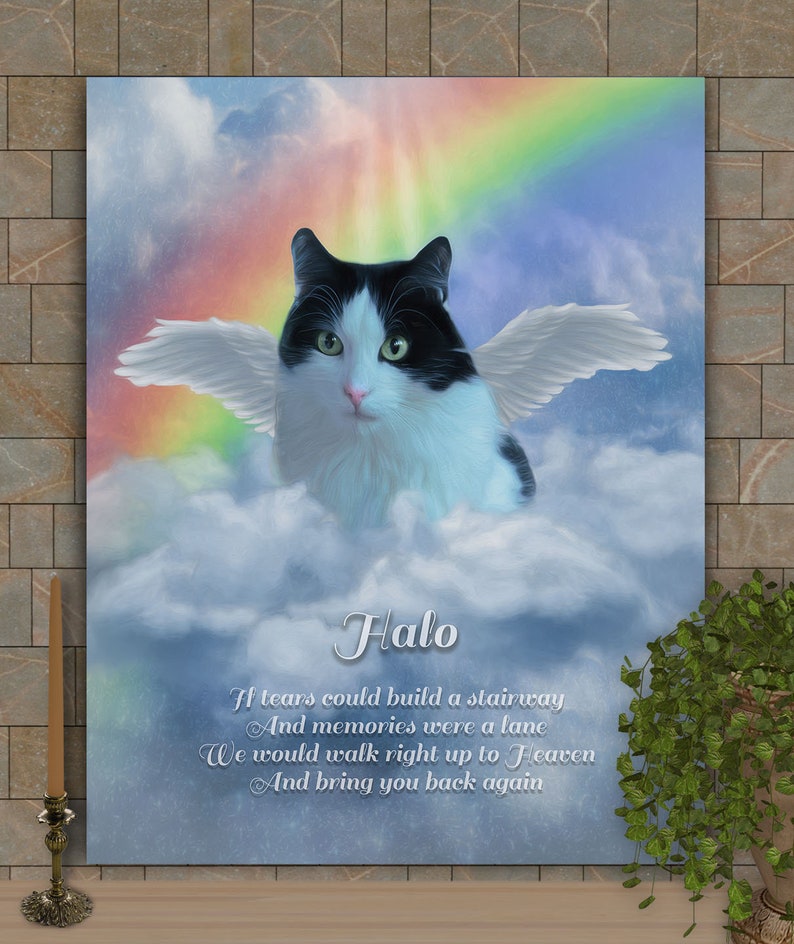 Memorial Dog Portrait Angel Wings Cat Heaven Portrait Sky | Etsy