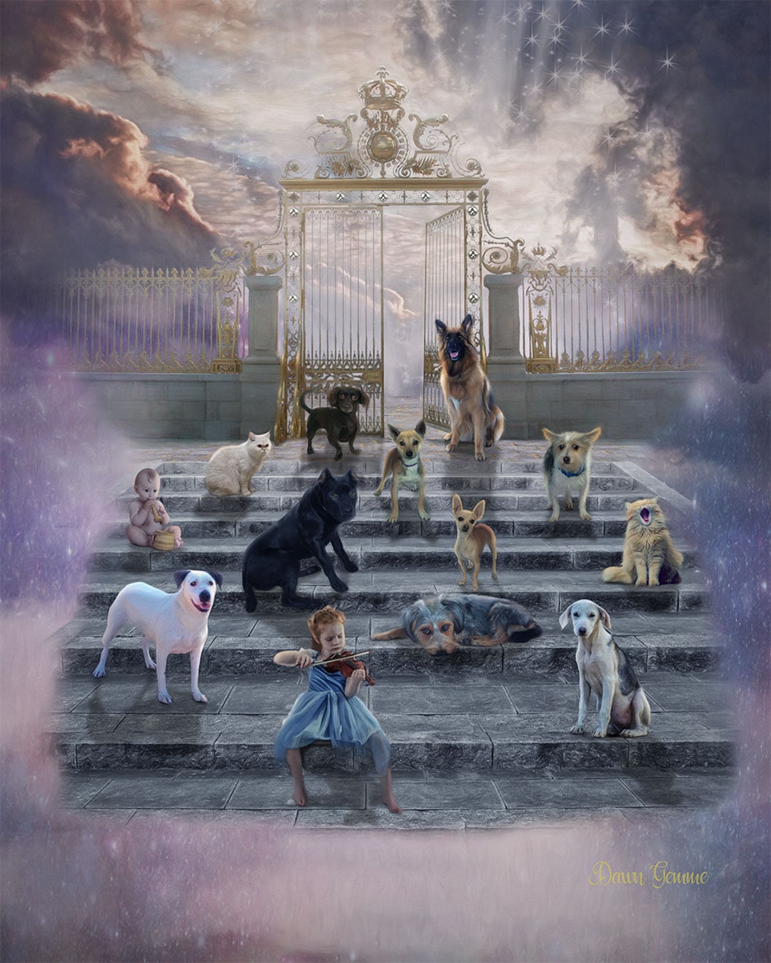 Heaven Fantasy Art Print Dog Fantasy Artwork Cat Fantasy Art Work