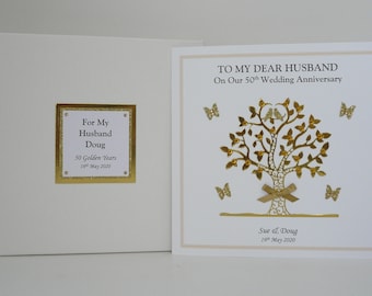 50th Golden Wedding Anniversary Card for Wife/Husband Mum & Dad/Friends etc Large Handmade Personalised + envelope or presentation box