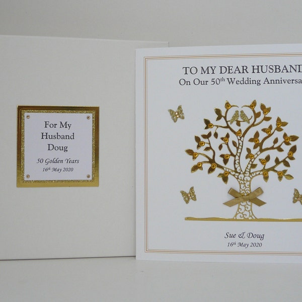 50th Golden Wedding Anniversary Card for Wife/Husband Mum & Dad/Friends etc Large Handmade Personalised + envelope or presentation box