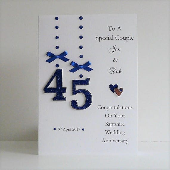 WHITE COTTON CARDS Handgefertigte Karte Zum 45. Jahrestag – 16x16 Cm, Mit Strass, Umschlag Inklusive