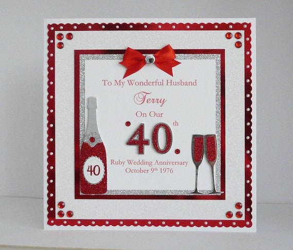 Ruby 40th Wedding Anniversary Card Wife Husband Mum Dad Nan Etsy