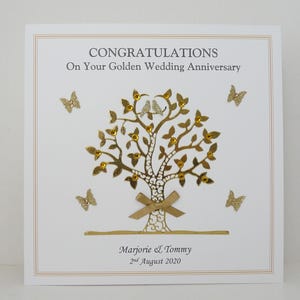 Grande carte d'anniversaire en or du 50e anniversaire pour femme/mari, maman et papa/amis, etc. Fait main personnalisée avec enveloppe