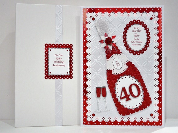 Ruby 40th Wedding Anniversary Card Wife Husband Mum Dad Nan Etsy