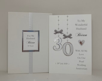 Pearl 30th Wedding Anniversary Card Personalised Wife/Husband/Daughter/Son etc Customized with envelope or box