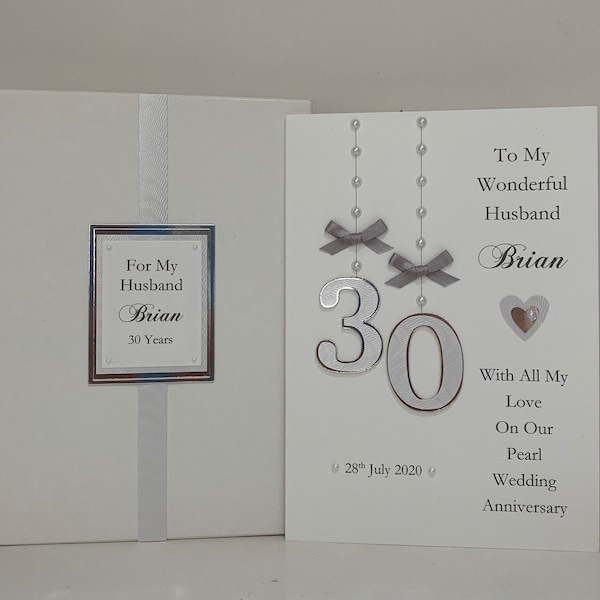 Pearl 30th Wedding Anniversary Card Personalised Wife/Husband/Daughter/Son etc Customized with envelope or box