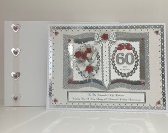 60th/70th Diamond/Platinum Wedding Anniversary Card for Wife/Husband/Friends etc Large Handmade Boxed Personalised