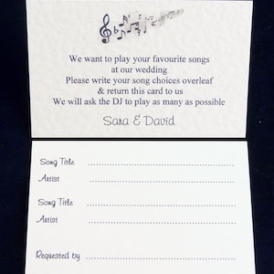 Cartes de demande de chanson/disque DJ Mariage/fête 2 choix de mots