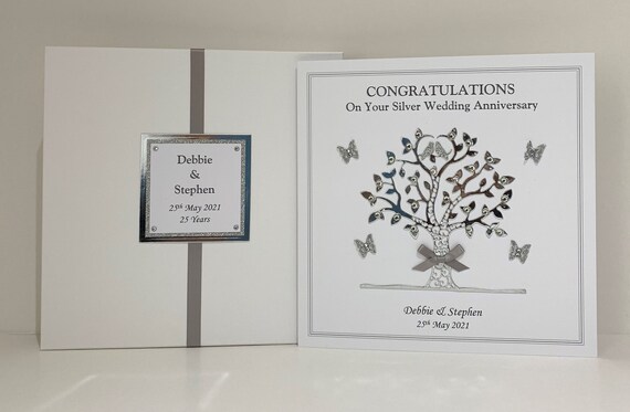 Silver 25th Anniversary Card Wife/husband/mum Dad/nan Grandad/aunt