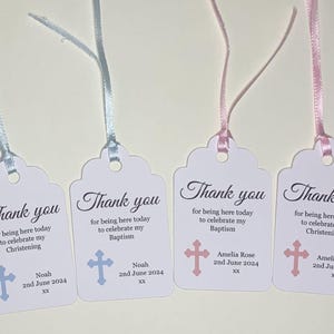 Etiquetas de Favor Bautizo/Bautismo/Día del Nombre - Paquete de 10 - Con Cruz - Con Cinta - Personalizadas