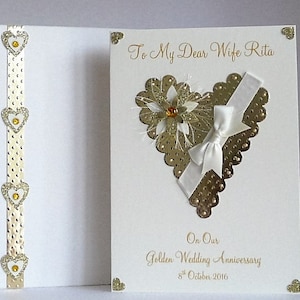 Carte 50e anniversaire de mariage en or personnalisée pour femme/mari A5 avec boîte de présentation