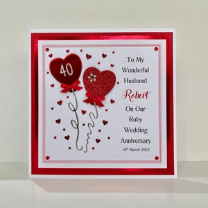 Tarjeta de aniversario de bodas número 40 de Ruby para esposa/esposo/mamá/padre/abuelo/abuela, etc., con sobre o caja personalizada