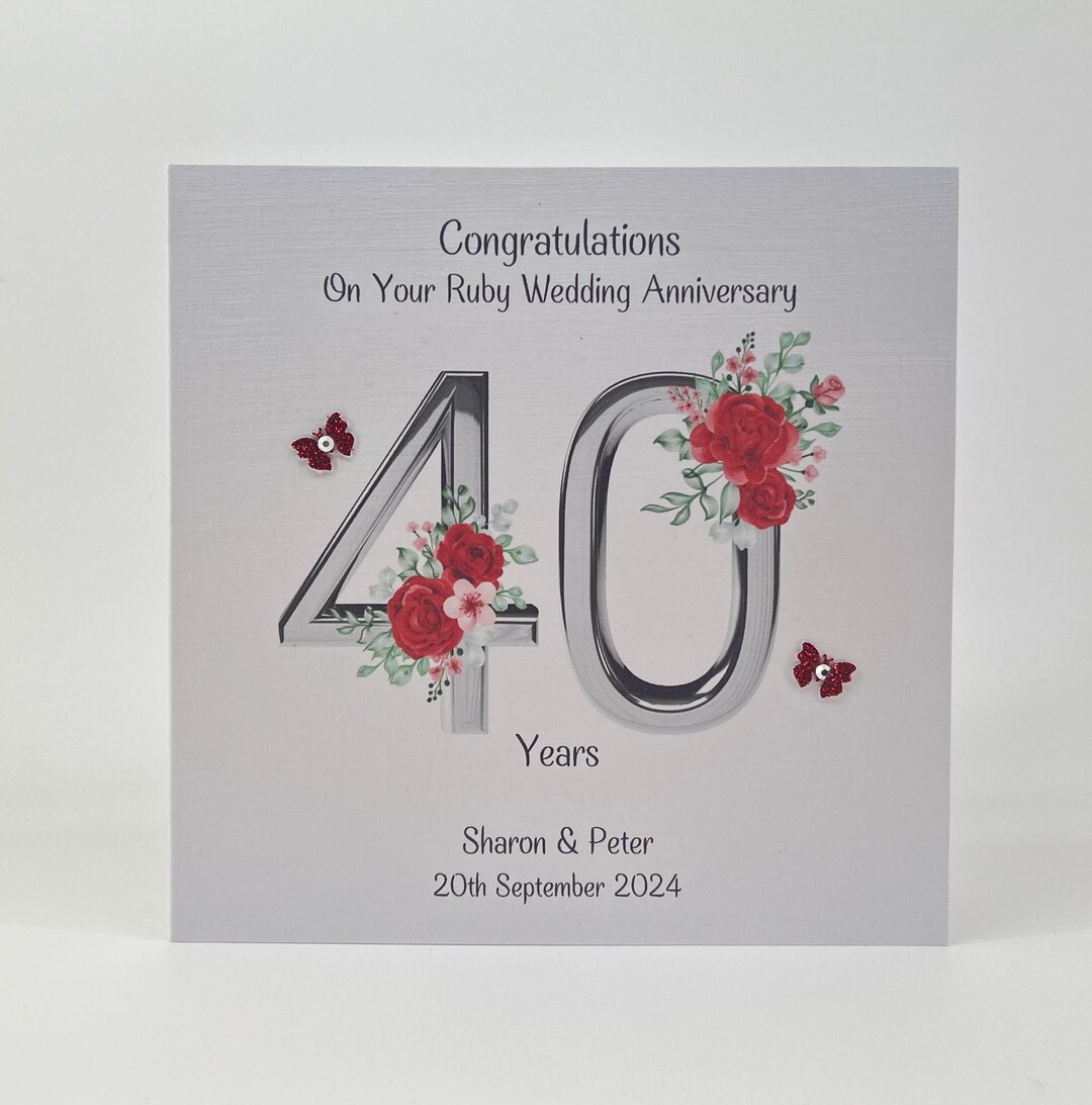 Ruby Wedding Anniversary Card With Envelope Personalised - Etsy UK