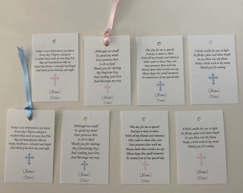 Favour tags for Christening/Baptism/Naming Day Pink or Blue Cross Personalised Without Ribbon