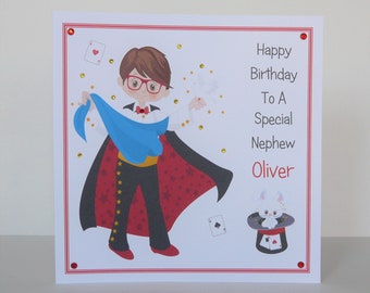 Large Magician Birthday Card Son/Grandson/Godson/Nephew etc Personalised