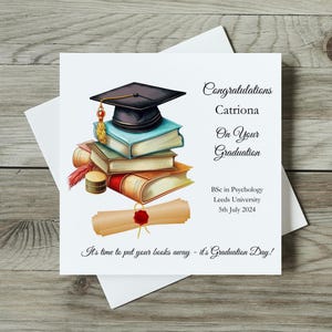 Tarjeta de graduación personalizada con cualquier nombre, título, universidad y fecha