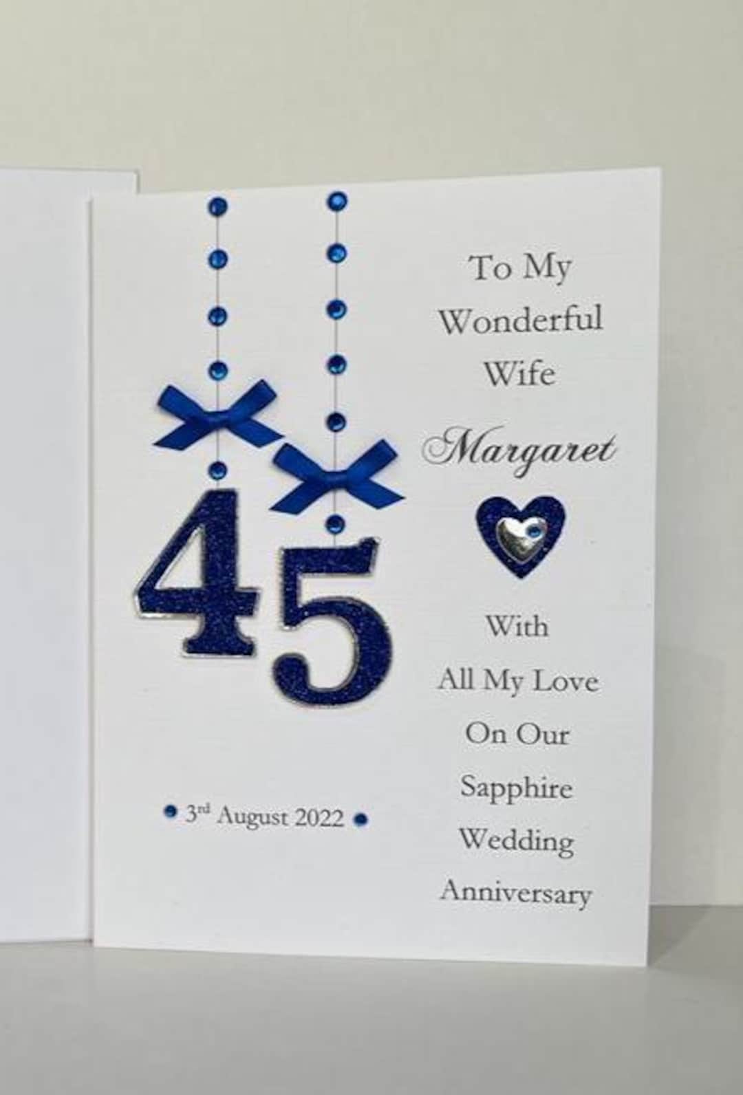 45th Sapphire Wedding Anniversary Card Wife/husband/mum & Dad/friends ...