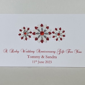 Carte cadeau/cadeau argent/cadeau rubis pour 40e anniversaire de mariage personnalisée