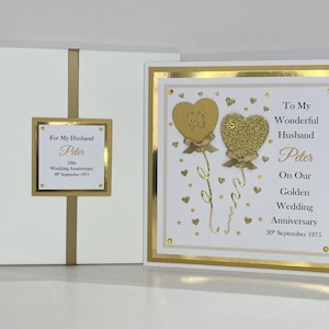 Tarjeta de aniversario de oro hecha a mano personalizada