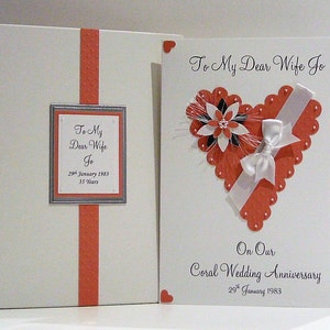 Cartão Coral 35º aniversário de casamento personalizado com caixa ou envelope para esposa/marido/amigos etc.