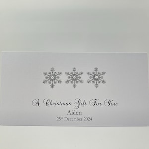 Weihnachtsgeld / Gutschein / Geschenktasche mit beliebigen Namen oder Namen Ihrer Wahl Schneeflocke Design 2025 Personalisiert / Individuell angepasst